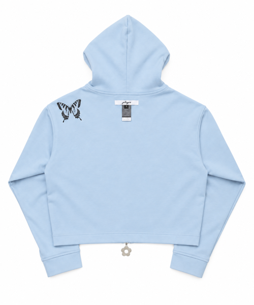 Butterfly Cropped Shirt Hoodie Zip-up (Light blue)