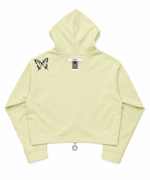 Butterfly Cropped Shirt Hoodie Zip-up (Light yellow)