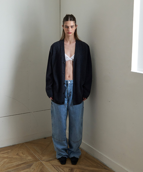 Classic Oversized Wool Cardigan (Charcoal)