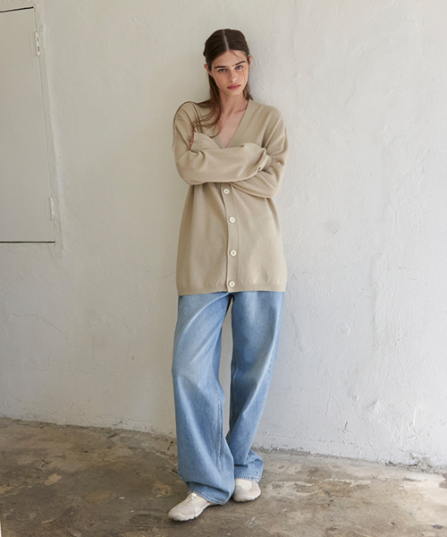 Classic Oversized Wool Cardigan (Beige)