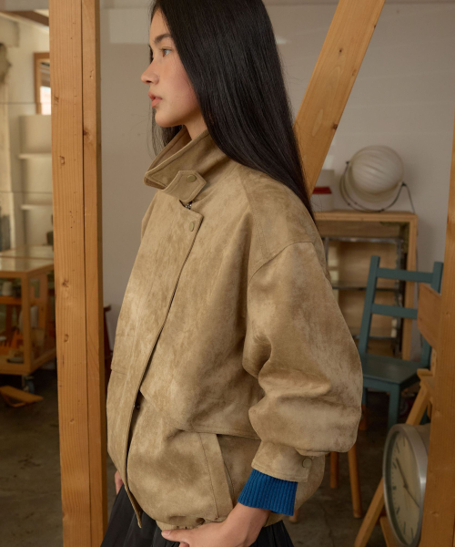 Faux Leather Blouson Jumper MU2678JP801M_BEIGE