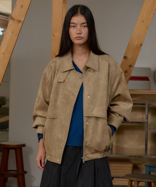 Faux Leather Blouson Jumper MU2678JP801M_BEIGE