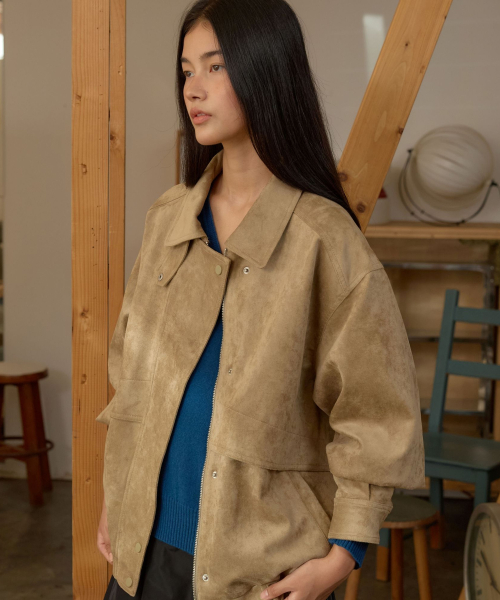 Faux Leather Blouson Jumper MU2678JP801M_BEIGE