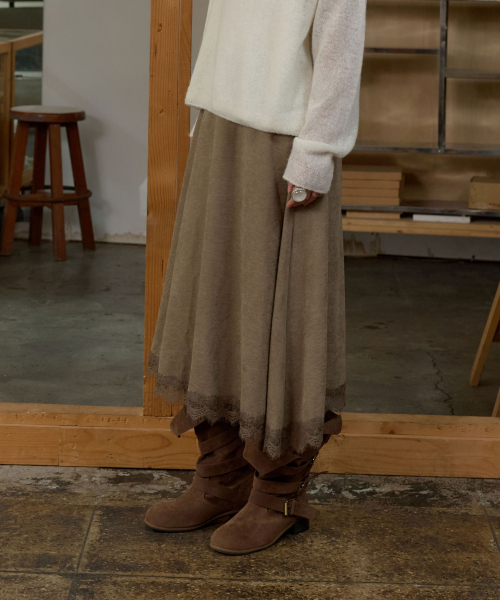 Lace Trimmed Flared Skirt MU2678SK802M_KHAKI