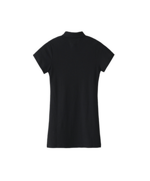 Cotton button down pique polo mini dress black