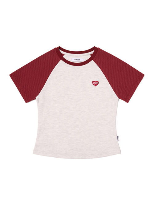 COLOR-MIX RAGLAN WAFFLE T-SHIRT(DEEP RED)