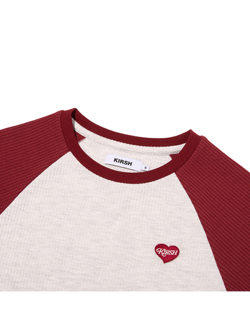 COLOR-MIX RAGLAN WAFFLE T-SHIRT(DEEP RED)