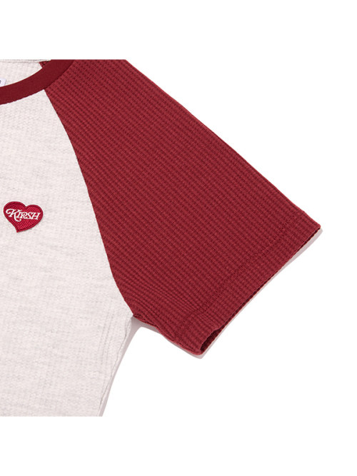 COLOR-MIX RAGLAN WAFFLE T-SHIRT(DEEP RED)