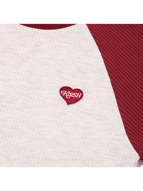 COLOR-MIX RAGLAN WAFFLE T-SHIRT(DEEP RED)