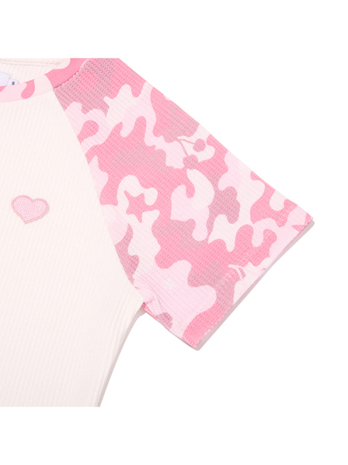 COLOR-MIX RAGLAN WAFFLE T-SHIRT(LIGHT PINK)