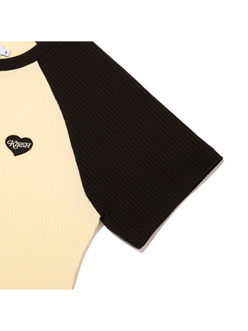 COLOR-MIX RAGLAN WAFFLE T-SHIRT(BLACK)