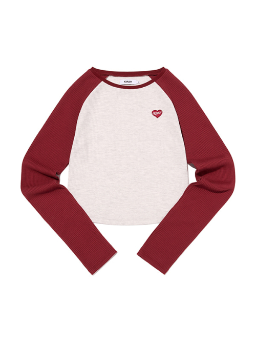 COLOR-MIX RAGLAN WAFFLE LONG SLEEVE(DEEP RED)