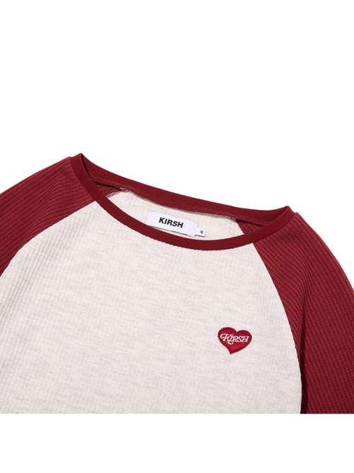 COLOR-MIX RAGLAN WAFFLE LONG SLEEVE(DEEP RED)
