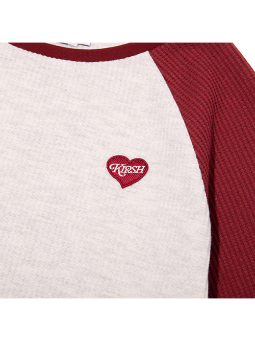COLOR-MIX RAGLAN WAFFLE LONG SLEEVE(DEEP RED)