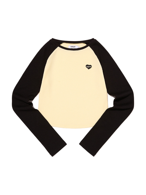 COLOR-MIX RAGLAN WAFFLE LONG SLEEVE(BLACK)