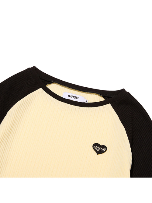 COLOR-MIX RAGLAN WAFFLE LONG SLEEVE(BLACK)