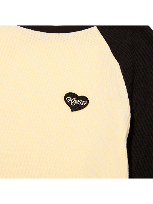 COLOR-MIX RAGLAN WAFFLE LONG SLEEVE(BLACK)