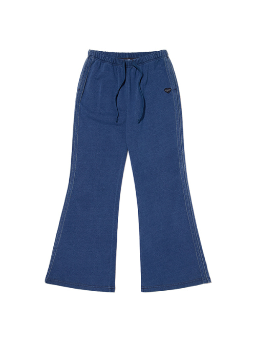 TRACK DENIM SWEAT FLARE PANTS(BLUE)