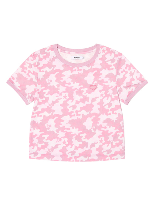 CHERRY CAMO RINGER T-SHIRT(LIGHT PINK)