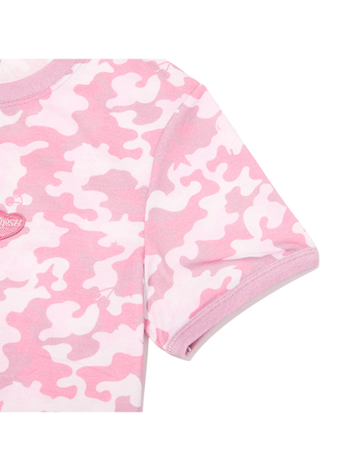 CHERRY CAMO RINGER T-SHIRT(LIGHT PINK)