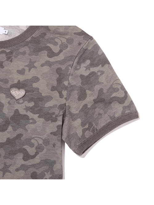 CHERRY CAMO RINGER T-SHIRT(BLACK)