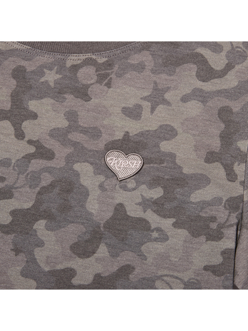 CHERRY CAMO RINGER T-SHIRT(BLACK)