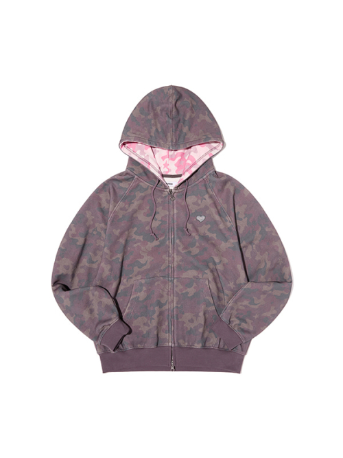 CHERRY CAMO LOOSE-FIT HOODED ZIP-UP(DARK PURPLE)