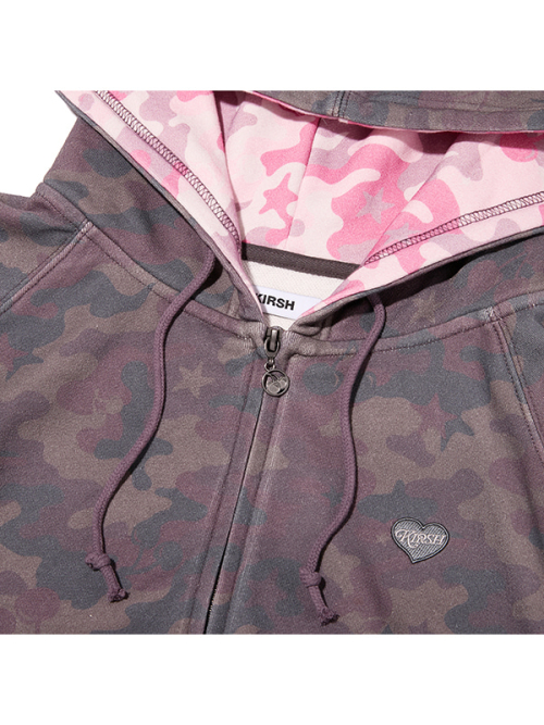 CHERRY CAMO LOOSE-FIT HOODED ZIP-UP(DARK PURPLE)