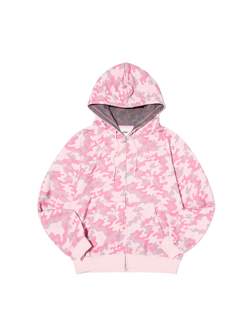 CHERRY CAMO LOOSE-FIT HOODED ZIP-UP(LIGHT PINK)