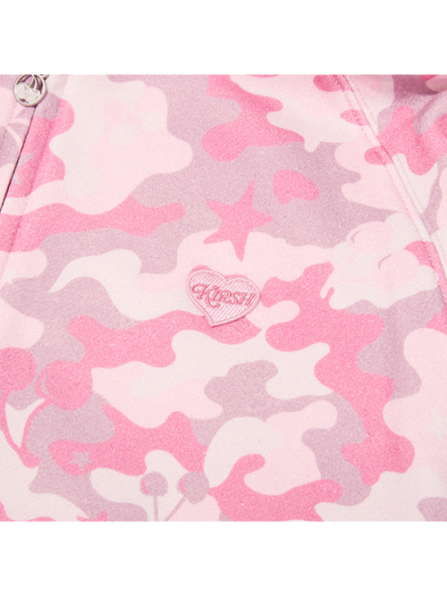 CHERRY CAMO LOOSE-FIT HOODED ZIP-UP(LIGHT PINK)