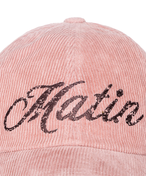 MATIN CRACKED SCRIPT CORDUROY BALL CAP IN PINK
