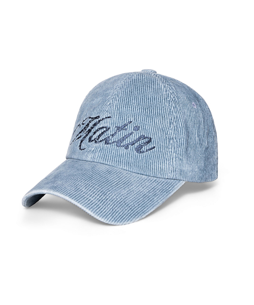 MATIN CRACKED SCRIPT CORDUROY BALL CAP IN LIGHT BLUE