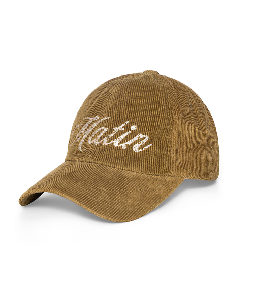 MATIN CRACKED SCRIPT CORDUROY BALL CAP IN KHAKI