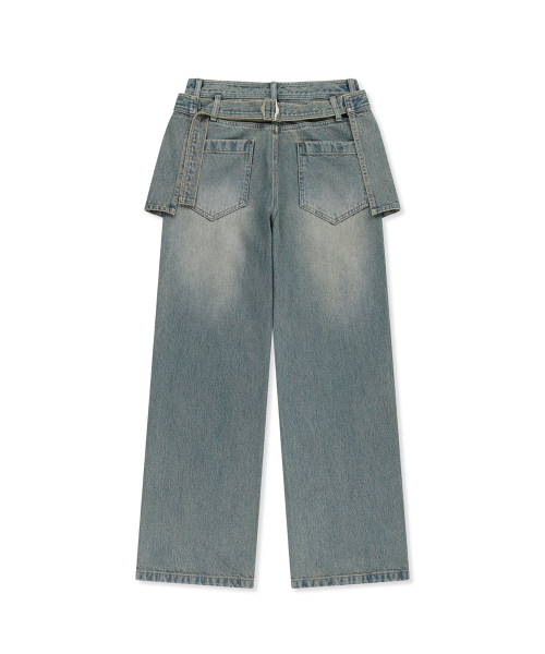 APRON LAYERED DENIM PANTS IN BLUE