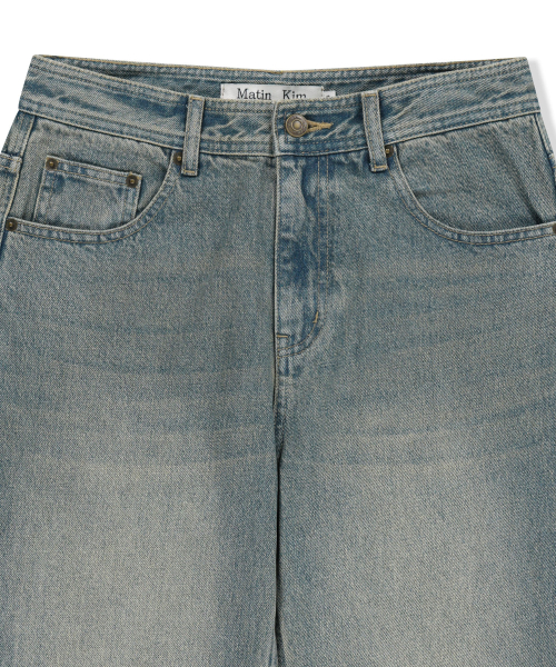 APRON LAYERED DENIM PANTS IN BLUE