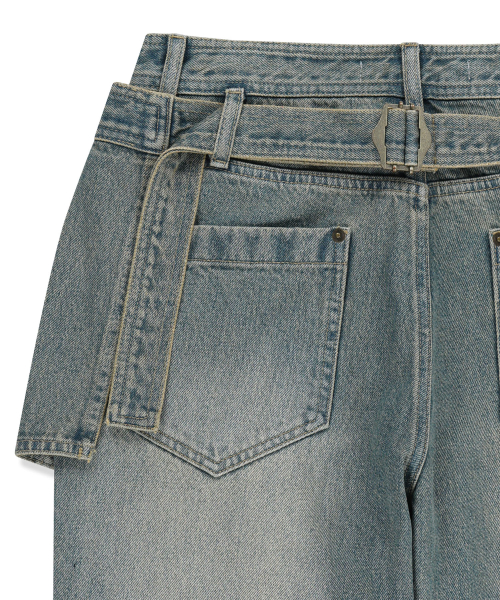 APRON LAYERED DENIM PANTS IN BLUE