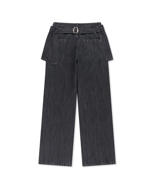 APRON LAYERED DENIM PANTS IN BLACK