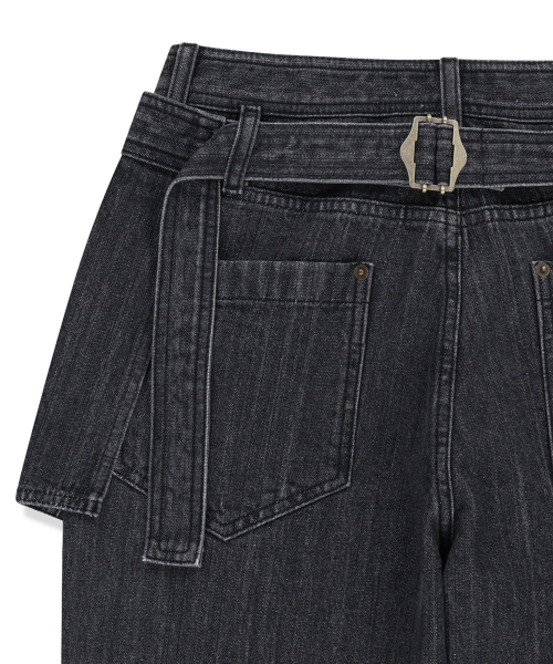 APRON LAYERED DENIM PANTS IN BLACK
