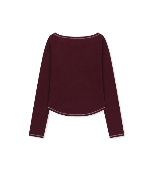 LOGO APPLIQUE BUTTON DETAIL RAGLAN TOP IN WINE