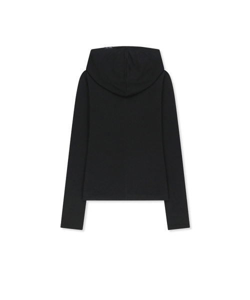 DOUBLE LAYER BUTTON HOOD TOP IN BLACK