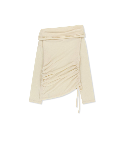 ASYMMETRIC SIDE SHIRRING TOP IN LIGHT BEIGE