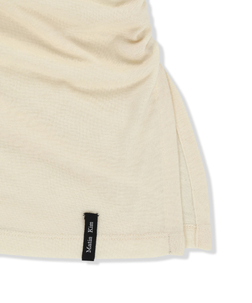 ASYMMETRIC SIDE SHIRRING TOP IN LIGHT BEIGE