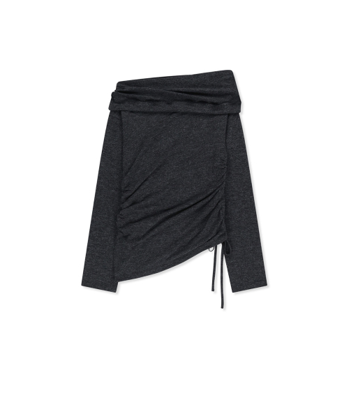 ASYMMETRIC SIDE SHIRRING TOP IN CHARCOAL