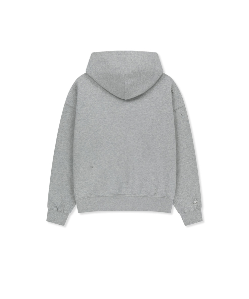 WAFFLE APPLIQUE LOGO HOOD TOP IN GREY