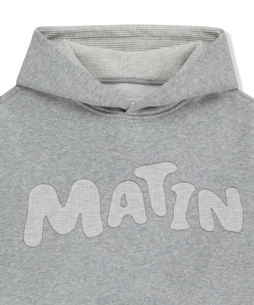 WAFFLE APPLIQUE LOGO HOOD TOP IN GREY