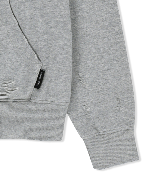 WAFFLE APPLIQUE LOGO HOOD TOP IN GREY