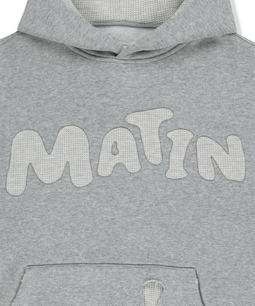 WAFFLE APPLIQUE LOGO HOOD TOP IN GREY