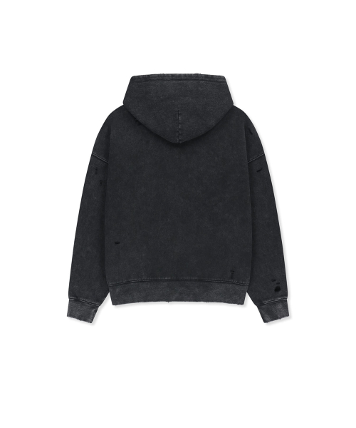 WAFFLE APPLIQUE LOGO HOOD TOP IN CHARCOAL