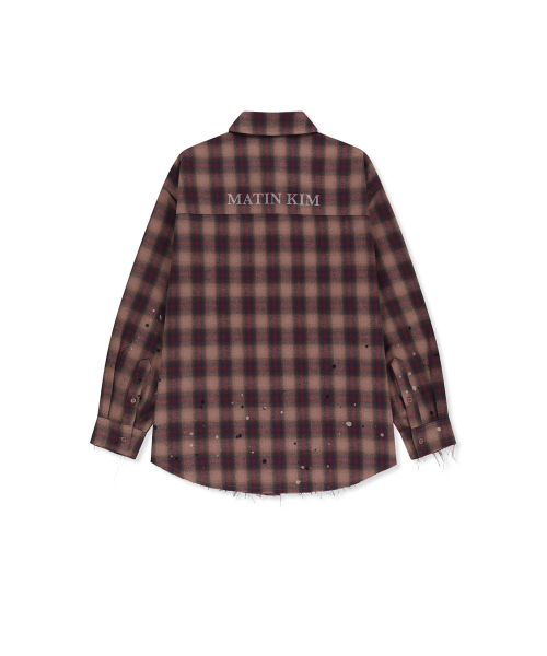 PAINT EFFECT FLANNEL CHECK SHIRT IN INDIAN PINK