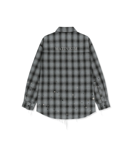 PAINT EFFECT FLANNEL CHECK SHIRT IN GREY